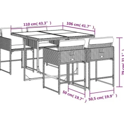 Tuinsets|Tuinsets-vidaXL - 5-delige Tuinset met kussens - Zwart - PE rattan en glas - 110x106 cm