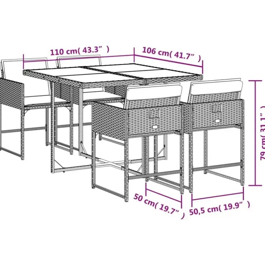 Tuinsets|Tuinsets-vidaXL - 5-delige Tuinset met kussens - Zwart - PE rattan en glas - 110x106 cm