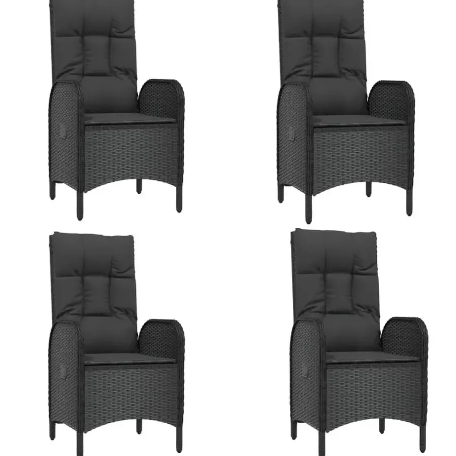 vidaXL - 5-delige Tuinset met kussens - Zwart - PE-rattan en glas - 160x80 cm