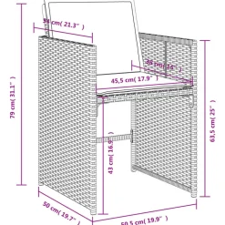 vidaXL - 7-delige Tuinset met donkergrijs kussens - PE rattan - 110x106 cm