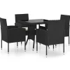 vidaXL - 5-delige Tuinset met wit kussens - Zwart poly rattan - 80x80 cm