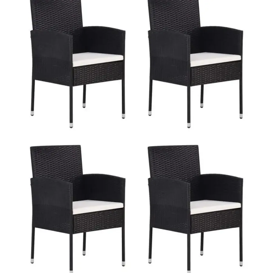 vidaXL - 5-delige Tuinset met wit kussens - Zwart poly rattan - 80x80 cm