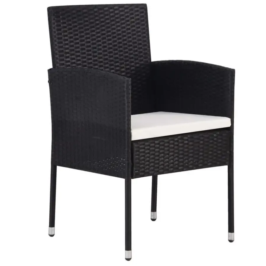 vidaXL - 5-delige Tuinset met wit kussens - Zwart poly rattan - 80x80 cm