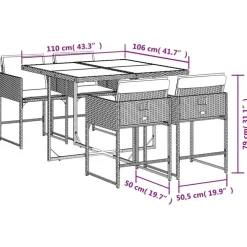 Tuinsets-vidaXL - 5-delige Tuinset wit kussens - Zwart - PE rattan en glas - 110x106 cm