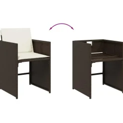 Tuinsets-vidaXL - 5-delige Tuinset wit kussens - Bruin poly rattan en staal - 110x106 cm