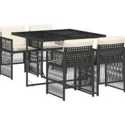 Tuinsets-vidaXL - 5-delige Tuinset wit kussens - Zwart - PE rattan en staal - 110x106 cm