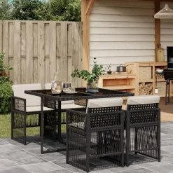 Tuinsets-vidaXL - 5-delige Tuinset wit kussens - Zwart - PE rattan en staal - 110x106 cm