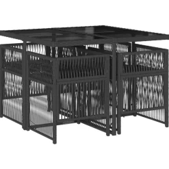 Tuinsets-vidaXL - 5-delige Tuinset wit kussens - Zwart - PE rattan en staal - 110x106 cm