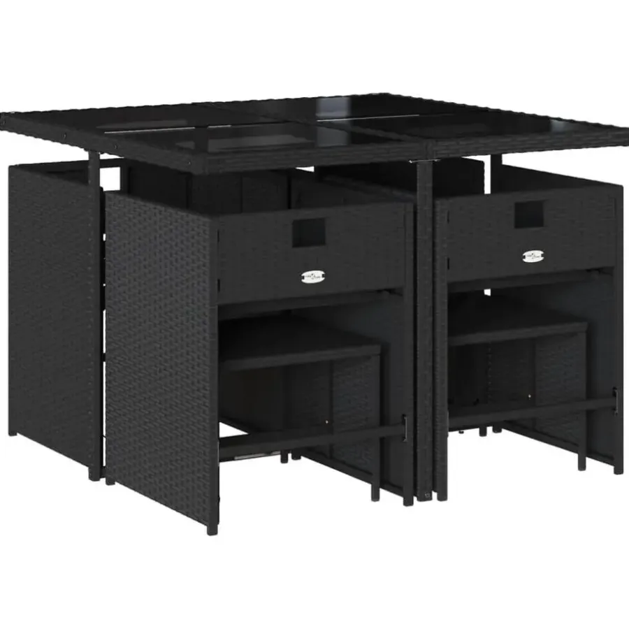 vidaXL - 9-delige Tuinset wit kussens 4 krukken - Zwart - PE rattan - 110x106 cm