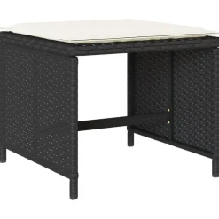 vidaXL - 9-delige Tuinset wit kussens 4 krukken - Zwart - PE rattan - 110x106 cm