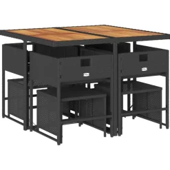 vidaXL - 9-delige Tuinset wit kussens 4 krukken - Zwart poly rattan - 110x106 cm