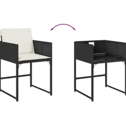 vidaXL - 9-delige Tuinset wit kussens 4 krukken - Zwart poly rattan - 110x106 cm