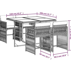 vidaXL - 5-delige Tuinset zwart kussens - PE rattan en staal - 110x106 cm