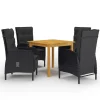 Tuinsets-vidaXL - 5-delige Tuinset zwart - 4 verstelbaar stoelen en 85x85 cm tafel
