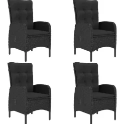 Tuinsets-vidaXL - 5-delige Tuinset zwart - 4 verstelbaar stoelen en 85x85 cm tafel