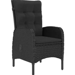 Tuinsets-vidaXL - 5-delige Tuinset zwart - 4 verstelbaar stoelen en 85x85 cm tafel