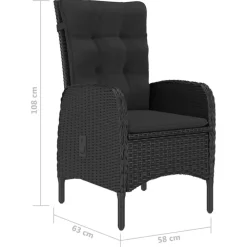 Tuinsets-vidaXL - 5-delige Tuinset zwart - 4 verstelbaar stoelen en 85x85 cm tafel