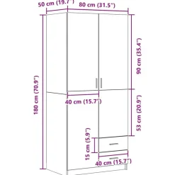 vidaXL - 2-deurs Kledingkast met 2 lades - Bewerkt hout - Zwart - 80x52x180 cm