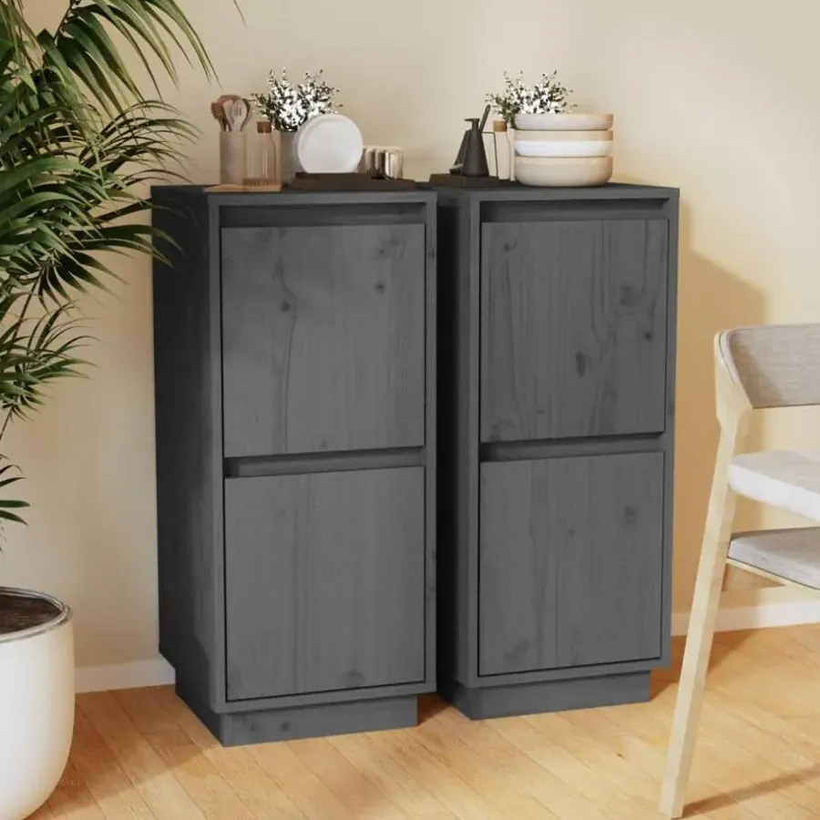 Wandkasten-vidaXL - Dressoir - Grijs - Grenenhout - 2 stuks