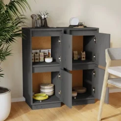 Wandkasten-vidaXL - Dressoir - Grijs - Grenenhout - 2 stuks