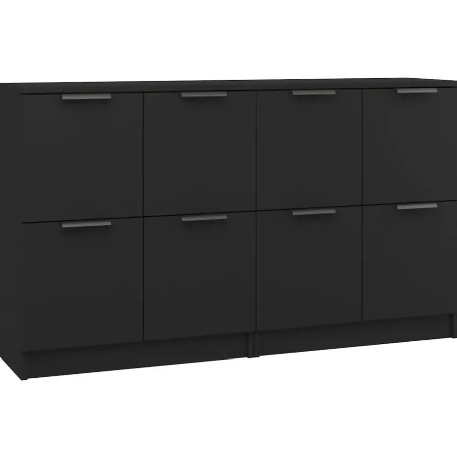 Dressoirs-vidaXL - Dressoir - Zwart - Bewerkt hout - 2 stuks