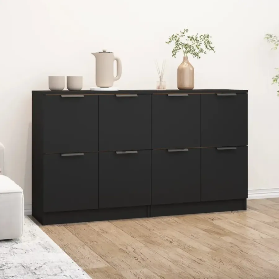 Dressoirs-vidaXL - Dressoir - Zwart - Bewerkt hout - 2 stuks