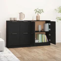 Dressoirs-vidaXL - Dressoir - Zwart - Bewerkt hout - 2 stuks