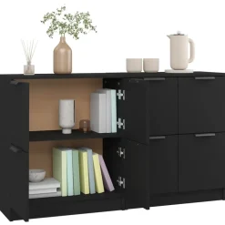 Dressoirs-vidaXL - Dressoir - Zwart - Bewerkt hout - 2 stuks