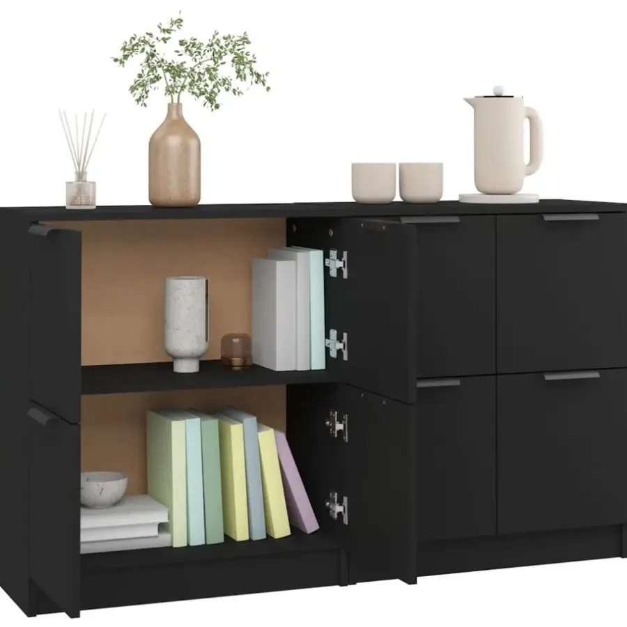 Dressoirs-vidaXL - Dressoir - Zwart - Bewerkt hout - 2 stuks