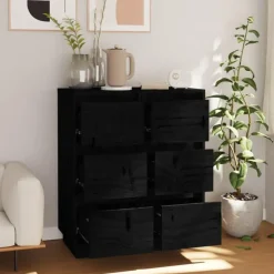 Ladekasten|Ladekasten-vidaXL - Dressoir - Zwart - Grenenhout - 2 stuks