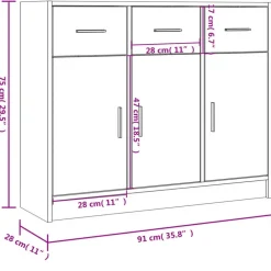 vidaXL - Dressoir met 3 deuren 3 lades - Wit - Bewerkt hout - 91x28x75 cm