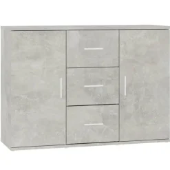 Dressoirs-vidaXL - Dressoir met 2 deuren 3 lades - Betongrijs - Hout -91x29.5x65 cm