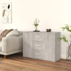 Dressoirs-vidaXL - Dressoir met 2 deuren 3 lades - Betongrijs - Hout -91x29.5x65 cm