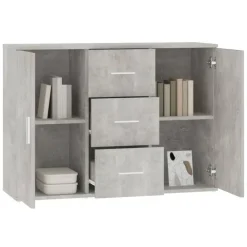 Dressoirs-vidaXL - Dressoir met 2 deuren 3 lades - Betongrijs - Hout -91x29.5x65 cm