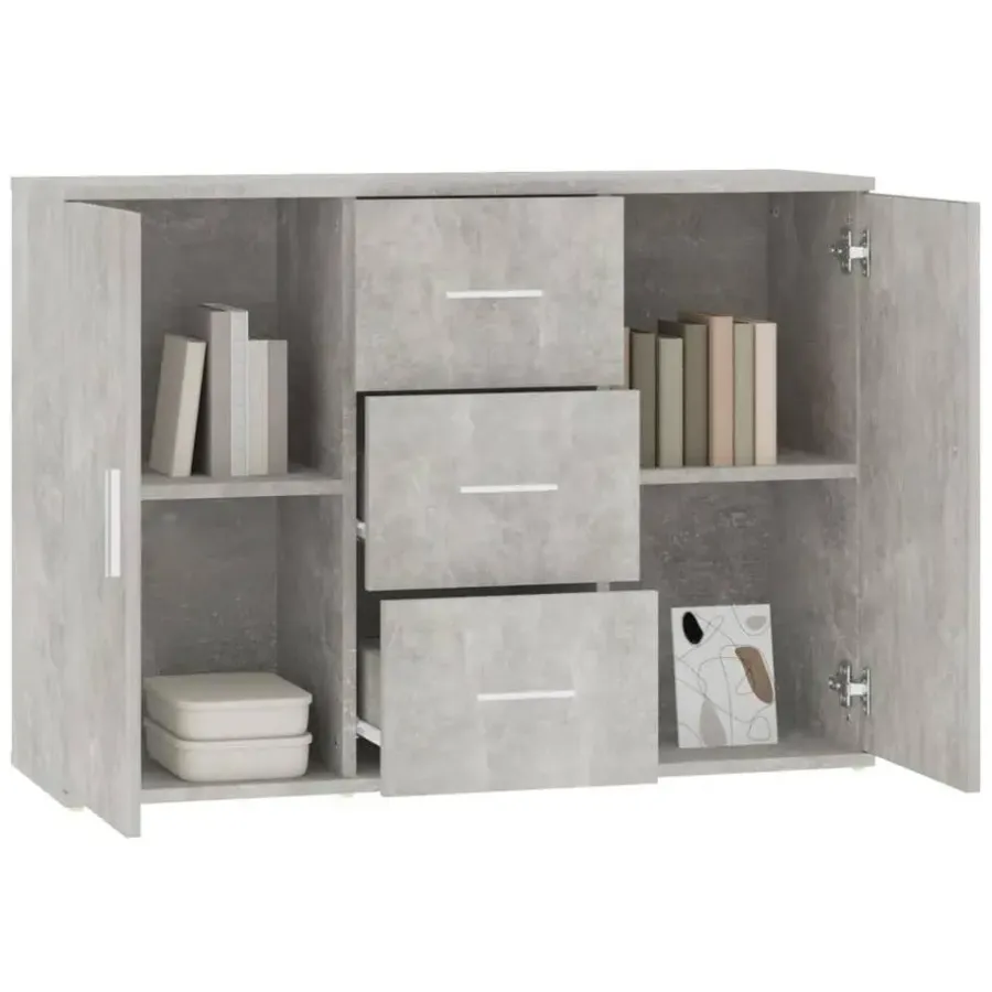 Dressoirs-vidaXL - Dressoir met 2 deuren 3 lades - Betongrijs - Hout -91x29.5x65 cm