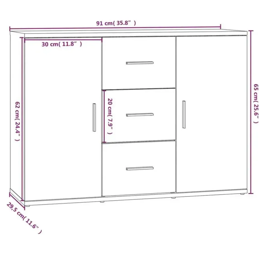 Dressoirs-vidaXL - Dressoir met 2 deuren 3 lades - Betongrijs - Hout -91x29.5x65 cm