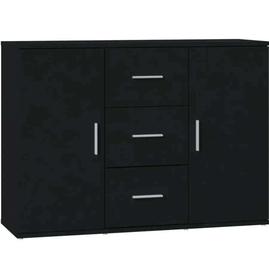 Dressoirs-vidaXL - Dressoir met 2 deuren 3 lades - Zwart - Bewerkt hout -91x29.5x65 cm