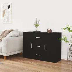 Dressoirs-vidaXL - Dressoir met 2 deuren 3 lades - Zwart - Bewerkt hout -91x29.5x65 cm