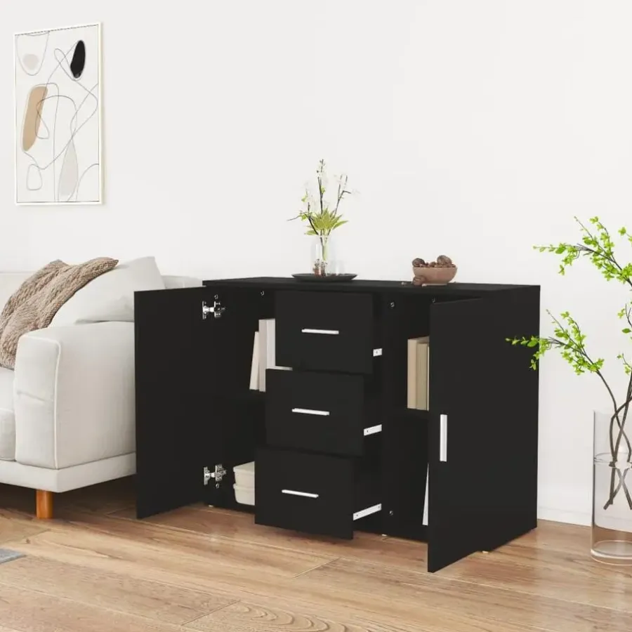 Dressoirs-vidaXL - Dressoir met 2 deuren 3 lades - Zwart - Bewerkt hout -91x29.5x65 cm