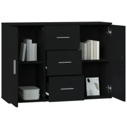 Dressoirs-vidaXL - Dressoir met 2 deuren 3 lades - Zwart - Bewerkt hout -91x29.5x65 cm