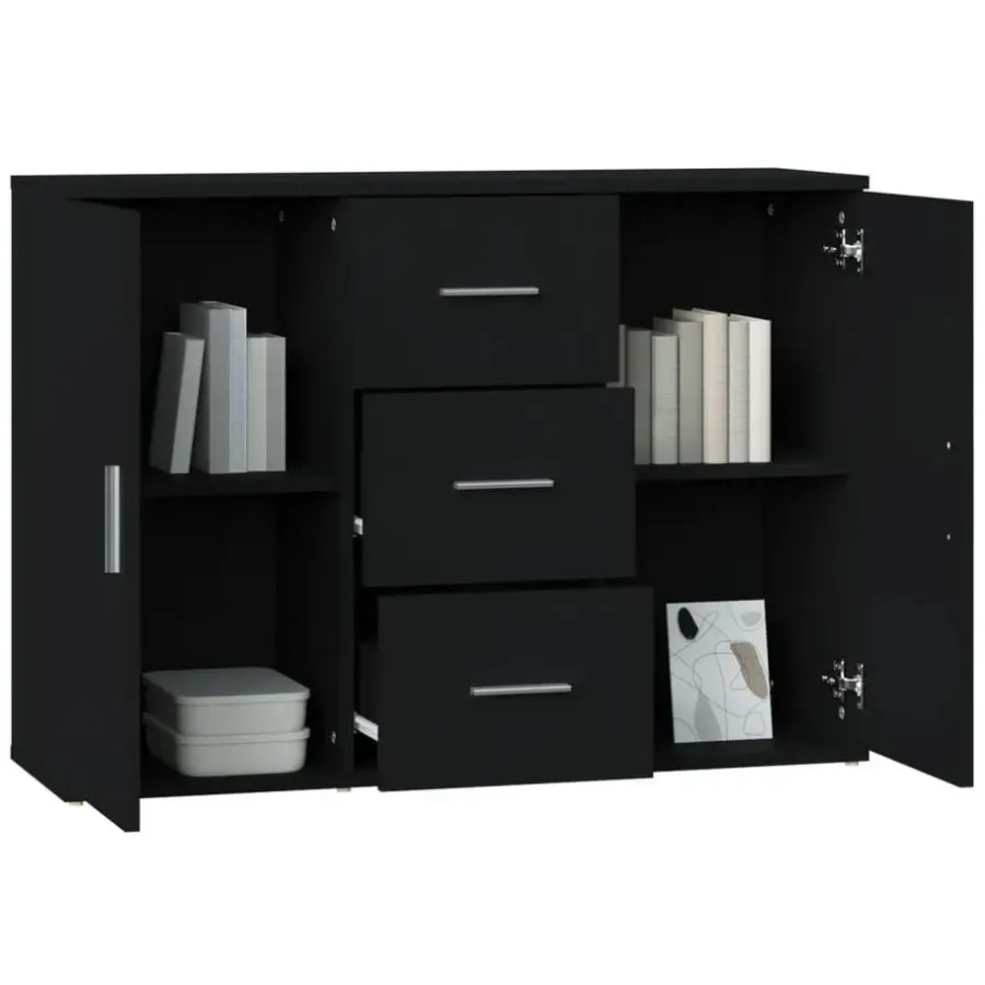Dressoirs-vidaXL - Dressoir met 2 deuren 3 lades - Zwart - Bewerkt hout -91x29.5x65 cm