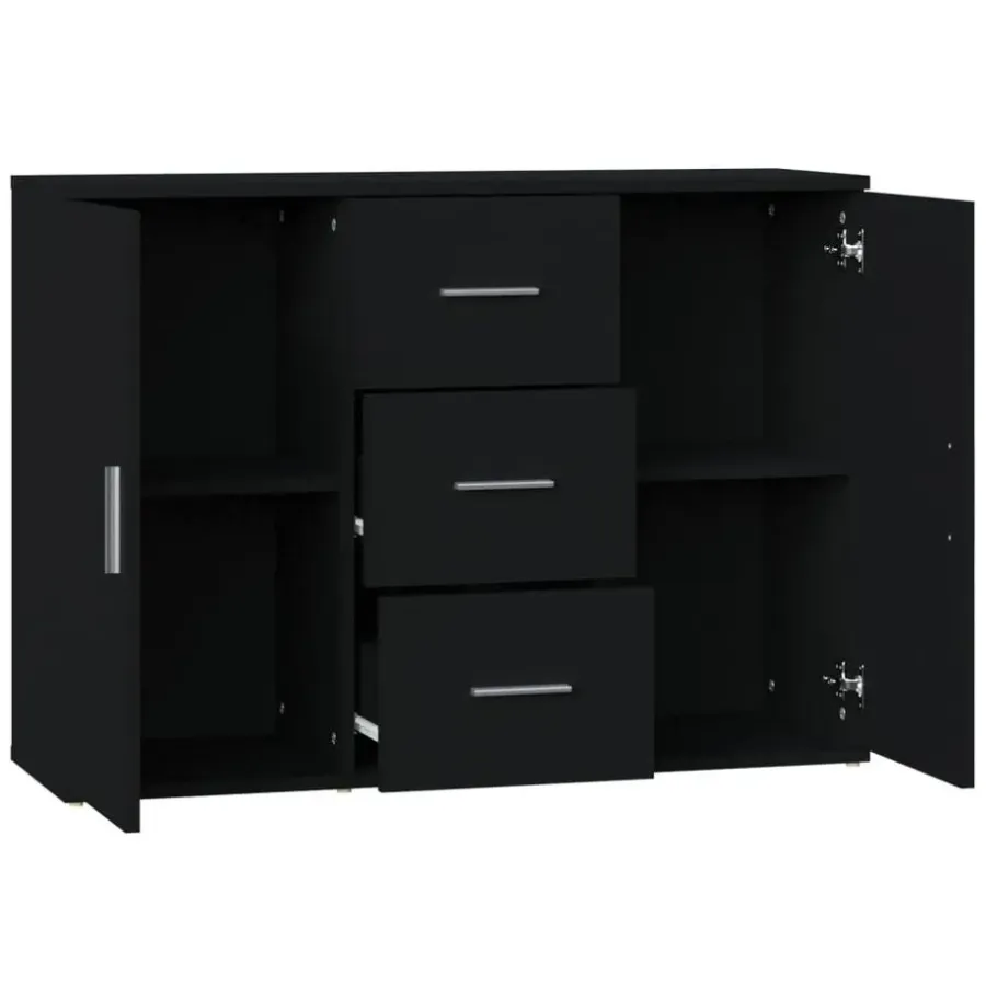 Dressoirs-vidaXL - Dressoir met 2 deuren 3 lades - Zwart - Bewerkt hout -91x29.5x65 cm