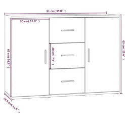 Dressoirs-vidaXL - Dressoir met 2 deuren 3 lades - Zwart - Bewerkt hout -91x29.5x65 cm