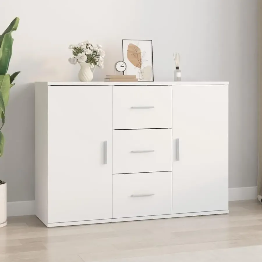 vidaXL - Dressoir met 2 deuren 3 lades - Wit - Bewerkt hout -91x29.5x65 cm