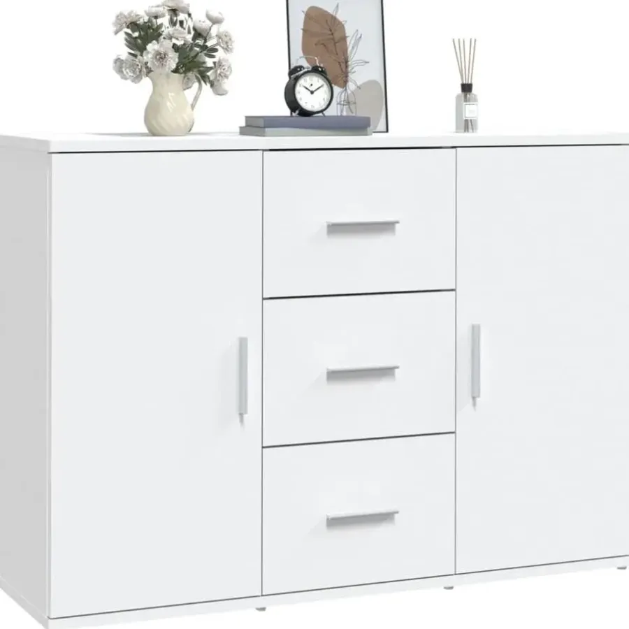 vidaXL - Dressoir met 2 deuren 3 lades - Wit - Bewerkt hout -91x29.5x65 cm