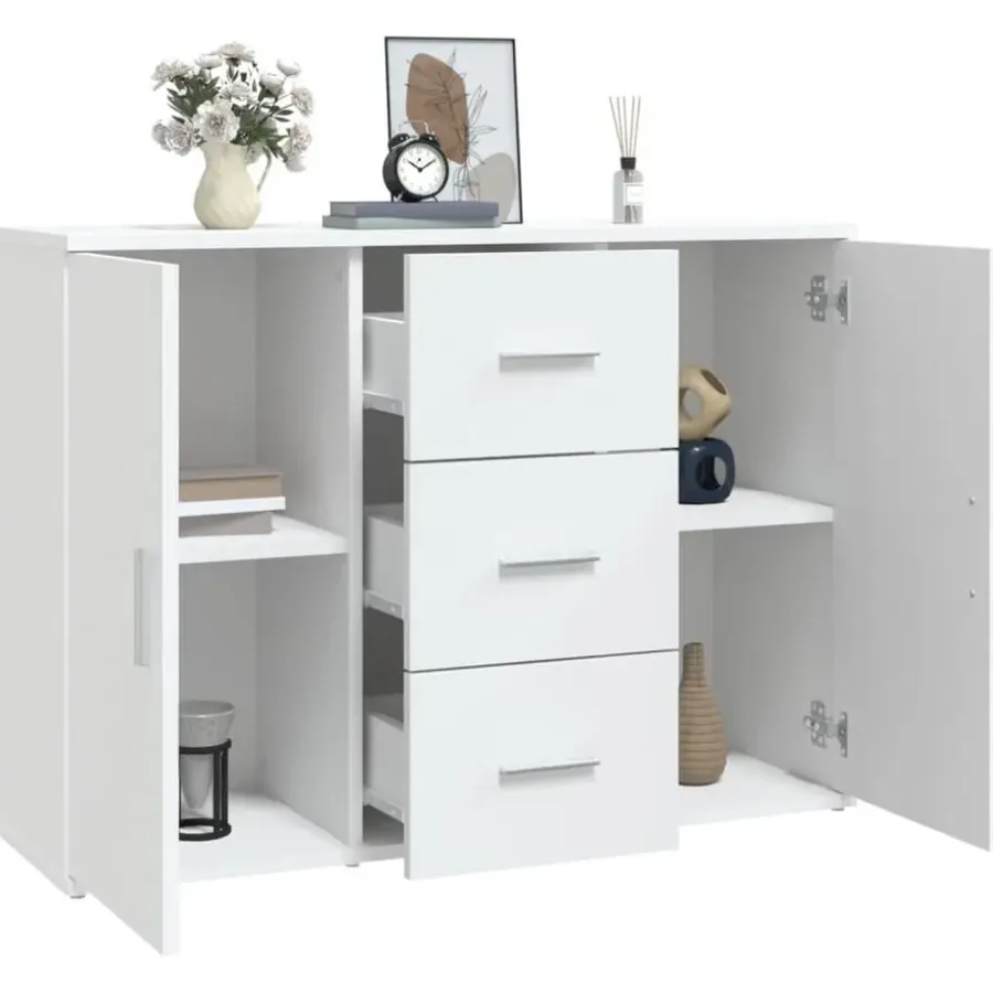 vidaXL - Dressoir met 2 deuren 3 lades - Wit - Bewerkt hout -91x29.5x65 cm