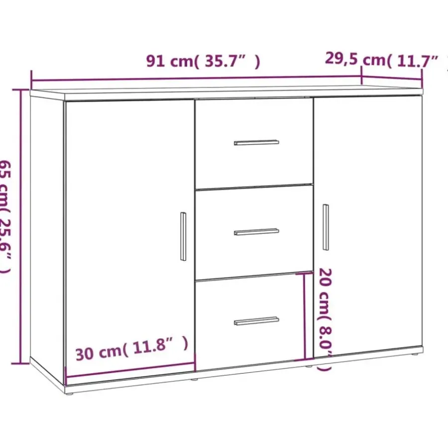vidaXL - Dressoir met 2 deuren 3 lades - Wit - Bewerkt hout -91x29.5x65 cm