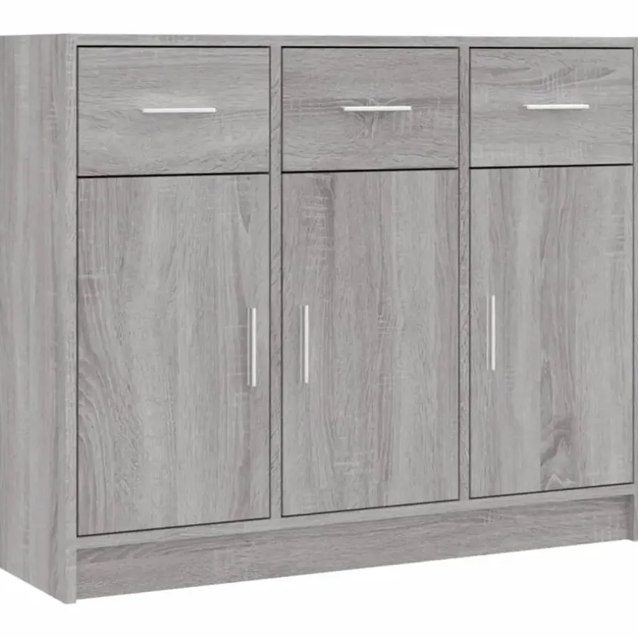 Dressoirs-vidaXL - Dressoir met 3 deuren 3 lades - Grijs sonoma eiken - Hout - 91x28x75 cm