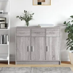 Dressoirs-vidaXL - Dressoir met 3 deuren 3 lades - Grijs sonoma eiken - Hout - 91x28x75 cm