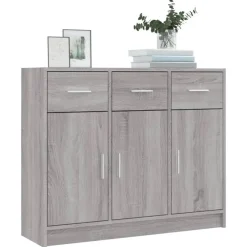 Dressoirs-vidaXL - Dressoir met 3 deuren 3 lades - Grijs sonoma eiken - Hout - 91x28x75 cm